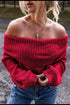 'Zenithra' Knit Off Shoulder Red Sweater - Celes Fashion
